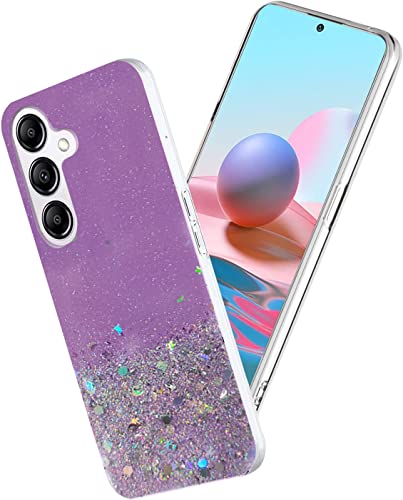 Image of VONZEE Glitter Case Compatible with Samsung Galaxy M54, Non Moving Glitter Stars Cover Soft TPU + Hard PC Bumper Bling Cover for Women Girls Protective Shockproof Phone Case (Purple)