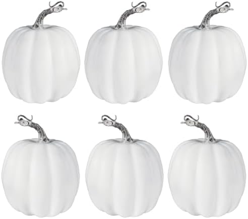 vensovo 6 Inch White Artificial Pumpkins, 6 Pack | Lightweight fo...
