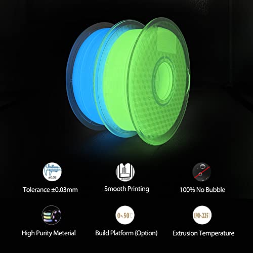 Image of iSANMATE 3D Printer Filament, PLA Filament Glow in The Dark Green and Blue, 1.75mm Dimensional Accuracy + /- 0.03 mm, 2kg Spool