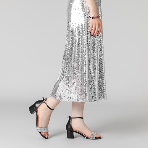 Allegra K Women's Sparkly Rhinestone Ankle Strap Chunky Heel Sandals4