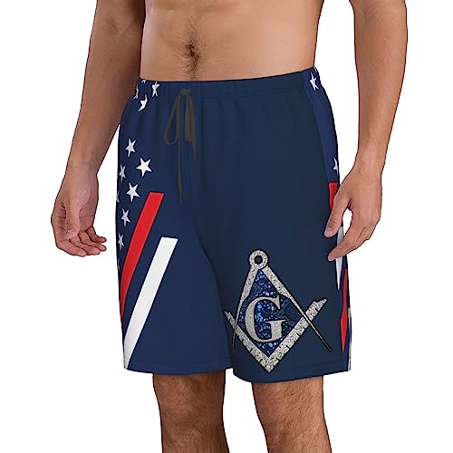 Free Mason Masonic Blue African Print Compass Men's Workout Running Shorts Lightweight Shorts with Pockets Quick Dry4