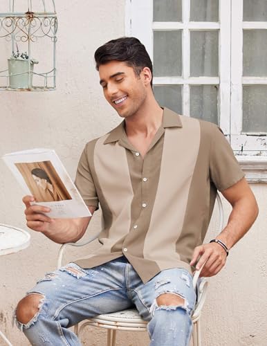 Image of COOFANDY Men's Vintage Bowling Shirt Short Sleeve Button Down Summer Cuba Beach Shirts