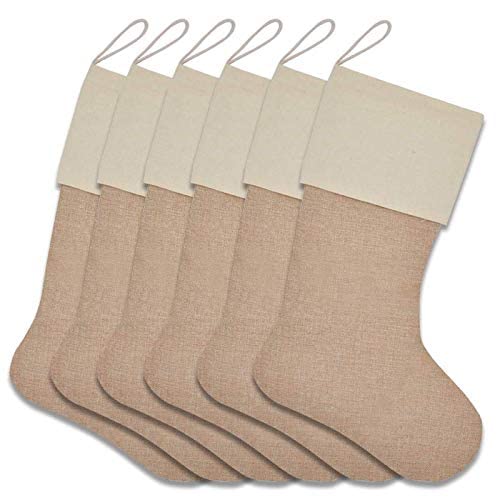 JOYIN 6 Pcs 18” Plain Burlap Christmas Stocking, Xmas Fireplace Hanging Stockings for DIY Christmas Decoration