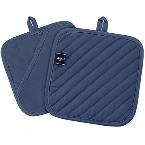 BONTHEE Pot Holder Cotton Pot Mat Heat Resistant Non-Slip Pot Holders for Cooking Baking Kitchen Accessories Set of 2 Blue 20 x 20 cm Cover