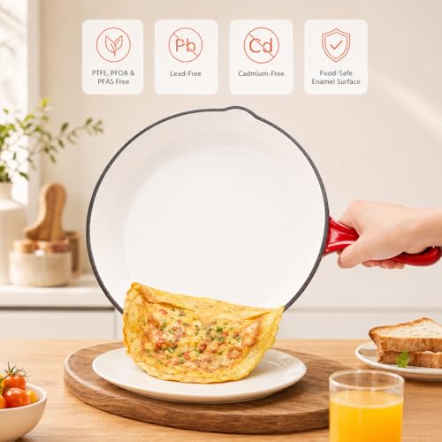 Hisencn Enameled Cast Iron Cookware Set - 7 Piece Dutch Ovens Set, Sauce Pan, Skillet, 3 Lids, Pots and Pans Set, Ceramic Coated Cast Iron, Heavy Duty, Gas/Induction Compatible, PFA Free, Rouge Red by Hisencn - Image 5