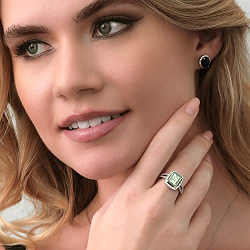 Gem Stone King 925 Sterling Silver Green Prasiolite Women Engagement Ring (3.52 Ct Emerald Cut 10X8MM, Gemstone Birthstone, Available in size 5, 6, 7, 8, 9)3