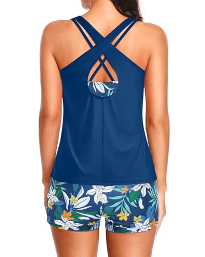 Image of Holipick 3 Piece Tankini Swimsuits for Women Tummy Control Bathing Suits Swim Tank Top with Bra Boy Shorts Teen Swimwear 2026