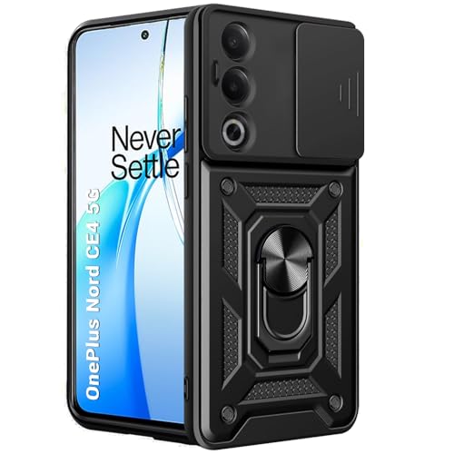 Image of TheGiftKart Tough Armor Bumper Back Cover Case for OnePlus Nord CE 4 5G | Sliding Camera Cover, Kickstand & Ring Holder | 360 Degree Protection Back Cover Case for OnePlus Nord CE4 (PC & TPU, Black)