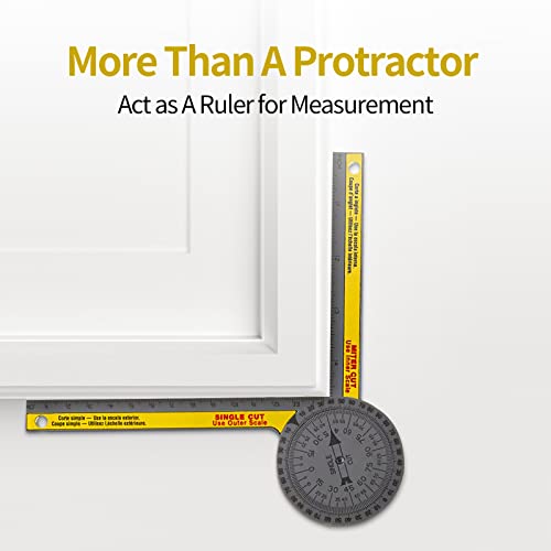 Miter Saw Protractor Replace Model Miter Saw Protractor Angle Finder Tool 360 Protractor Portable Miter Saw Protractor with Measuring Scales for Inside Outside Corner Skirting (Yellow) - Image 6