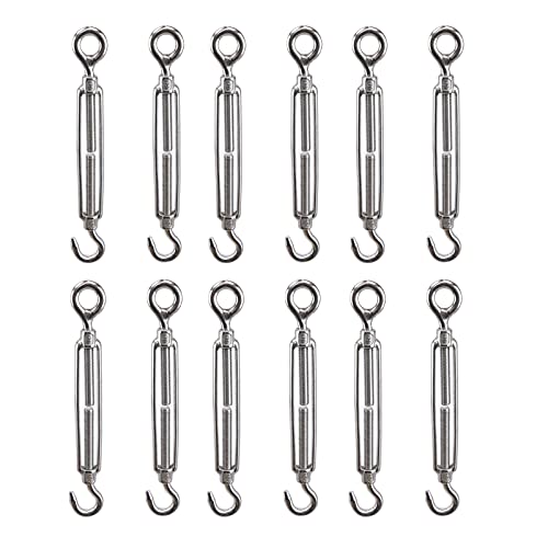 Tensores M6 Para Cable (Gancho y Ojal) En Acero Inoxidable 304 De Alta Resistencia Con Tornillo De Ojo Lag Para Tensado De Cuerda 12 Piezas