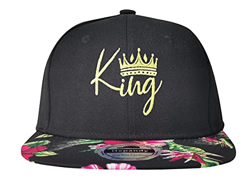King Crown Flat Brim Bill Hat Baseball Cap Embroidered Sun Hat for Men, Adjustable Snapback Hats Hip Hop Hat Adult