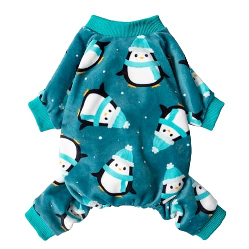 Image of Fitwarm Cute Penguin Dog Pajamas, Dog Winter Clothes for Small Dogs Girl Boy, Cozy Dog Onesie, Soft Pet Jammies, Doggy Apparel, Teal Blue, XXL