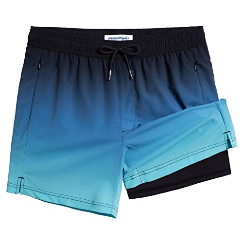 Image of maamgic Mens Swim Trunks with Compression Liner 5 Inch, Quick Dry Bathing Suit with Zipper Pockets, No-Chafing Swim Shorts