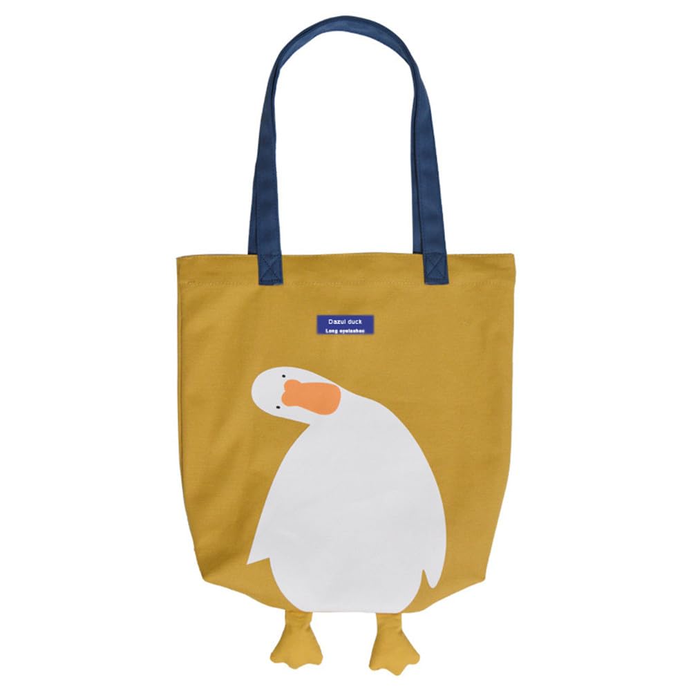 Xshelley Canvas Tote Bag Cute Duck graphic tote funny tote tote bag for Lunch Grocery Bag Shopping Beach Shoulder Bag (yellow)