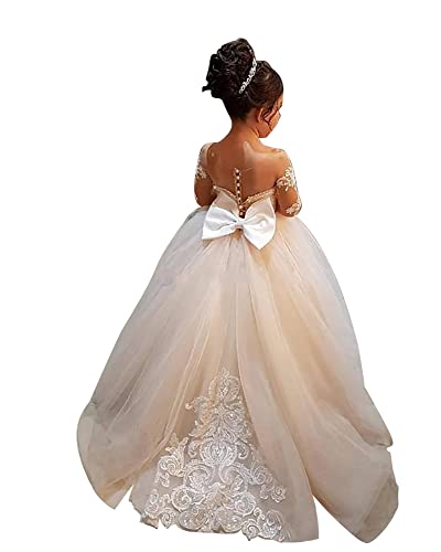 Wedding Bridesmaid Party Girls Flower Dress Long Sleeves Ruffles Dance Dresses Father Daughter Dance Dresses Wiht Button Cute Girls' Special Occasion Dresses Tutu Birthday Summer Ball Gowns, Size 7 #TOP16