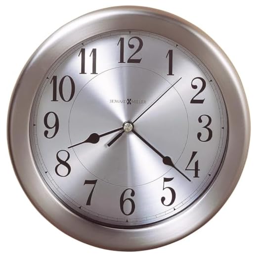 Howard Miller Filer Wall Clock II 549-679 - 8.5-Inch Round Brushed Nickel-Finished Case, Modern Home Decor, Quartz Movement, 3-Point Secure Mount System