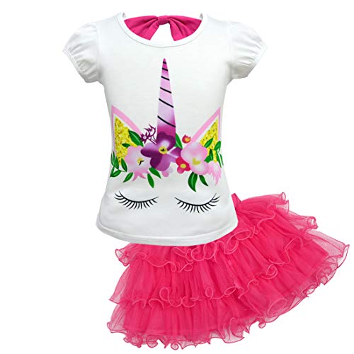 Image of Dressy Daisy Girls Unicorn Clothing Set (Cotton Tee Shirt with Tutu Skirt) Fancy Dress Up Clothes, Blue Pink Purple