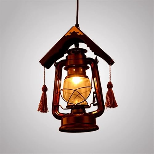 Lustre industriel antique bois patiné chandelier suspendu robuste