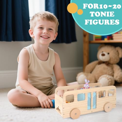 Image of Bus for Tonies Box 1 /2 Organizer Shelf Storage, Wooden Bus Storage Holder for Toniebox Player Tonies Figures Characters, Display Collection 20~30 Characters, Funny Little Car