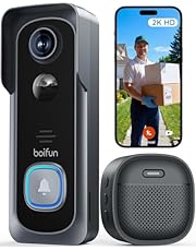 BOIFUN Video Doorbell Camera Wireless �C No Subscription Required, 2K HD, 166�� Wide View, HDR Night Vision, Motion Alerts, Two?Way Audio &amp; Battery Video Doorbell with Chime, 2.4?GHz Wi?Fi Only