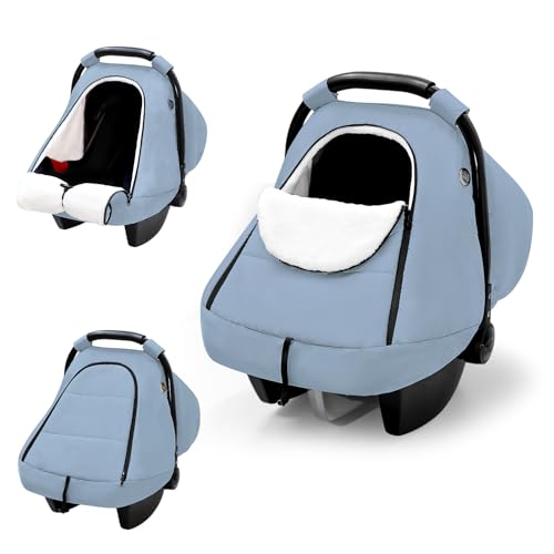Image of SWESEN Winter Car Seat Covers for Babies, Cozy & Warm Cover, Infant Car Seat Canopy Water Resistant, Universal Cold Weather Shield, Blue