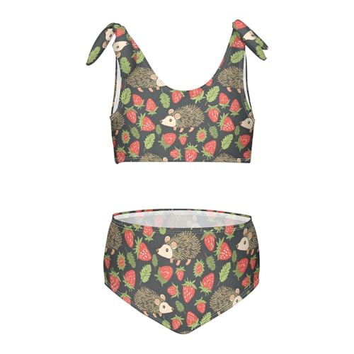Strawberry Hedgehog Girls Two Piece Tankini Swimsuits Summer Bathing Suit Beach Swimwear Set, 4T