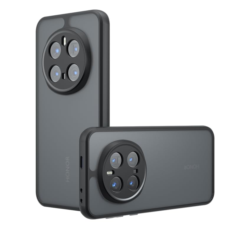 Case Cover for Honor Magic 7 Pro Translucent matte PC Back, Durable Silicone Edges, Flexible Shockproof Protection - Black