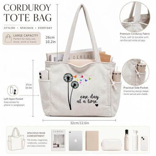 Bolso de hombro para mujer de pana con estampado de letras miniatura 4