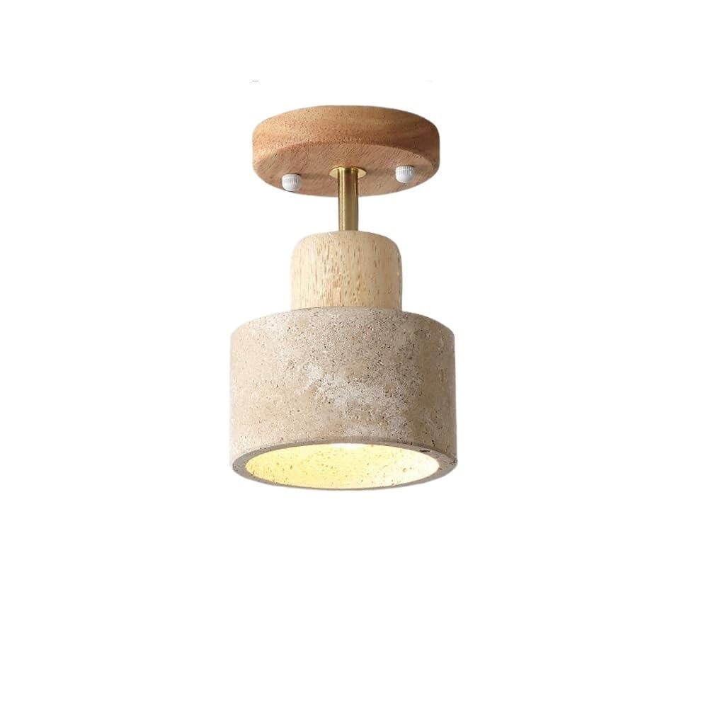 Plafonnier en travertin et noyer au design minimaliste chic pour entrée élégante