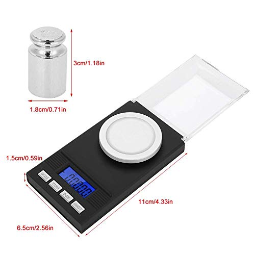 Bilancia Precisione 0,001g, Bilancia di Precisione Digitale Tascabile 100g/0,001g, Bilancia per Gioielli, con Pesi di Calibrazione e Pinzette per Laboratorio, Cucina, 15,5 × 8 × 2 cm