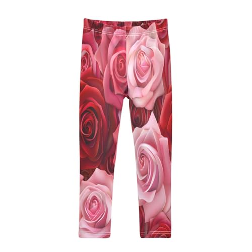 Bolaz Toddler Girls Leggings Printed Yoga Pants Leggings Red and Pink Roses for Kids