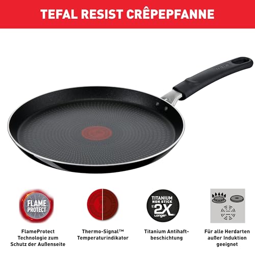 Foto von Tefal Resist Crêpepfanne 25 cm, Pfannkuchenpfanne nicht induktionsgeeignet, Titanium Antihaftversiegelung, Thermo-Signal bei idealer Brattemperatur, leichte Reinigung, schwarz, D52610