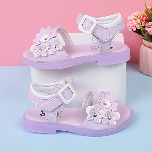 Girls Sandals Girls Sandals Princess Shoes Bow Knot Children Open Toe Soft Sole Broken Flower Little Girls Tan Sandals (Purple, 33 Big Kids)3