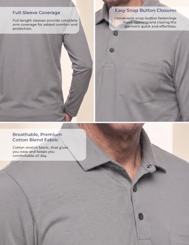 Image of Symbol Classic Men's Senior Wear Super Soft Cotton Stretch Polo | Regular Fit | Full Sleeve | Self Fabric Collar | Snap Buttons | Elderly Wear
