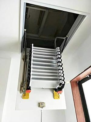 INTBUYING Ceiling Attic Ladder Folding Loft Ladder Stairs 31.5x35.4in Ceiling Attic Extension Stairs Carbon Steel/9.8ft Height/12 Pedals/Load 660LB Retractable Ceiling Pulldown Attic Ladder Black