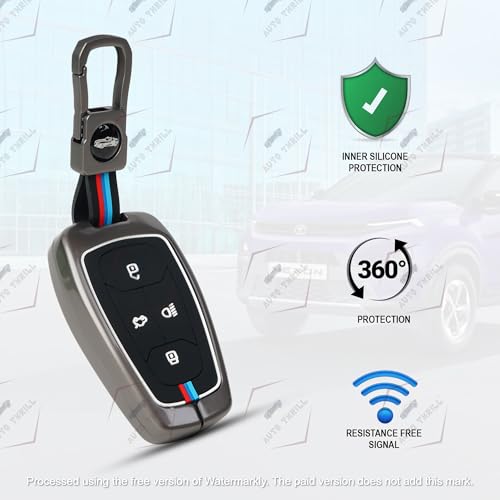 Image of AutoThrill Premium Metal Key Cover Compatible with Tata Harrier | Safari | Nexon | Altroz | Tigor | EV | Punch | Tiago EV Electric - 4 Button Smart Key Only (Black)