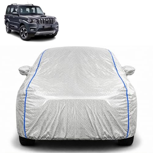 Image of Waterproof Car Cover for Mahindra Scorpio Classic | All Weather Protection | UV Resistant & Dustproof | Soft Cotton Lining to Prevent Scratches | Triple Stitched with Mirror Pockets & Elastic Hem