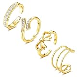 ORAZIO Anillos de dedo del pie de oro de 14 quilates para mujer, no se deslustran, ajustables, rellenos de oro, anillo de circonita cúbica, anillo de banda abierta, anillo de playa de verano, joyería