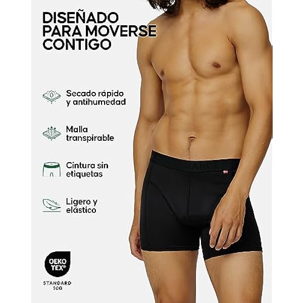 DANISH ENDURANCE 6 Pack Calzoncillos Deportivos, Bóxers para Hombre Ajustados, Transpirables y Sin Etiquetas