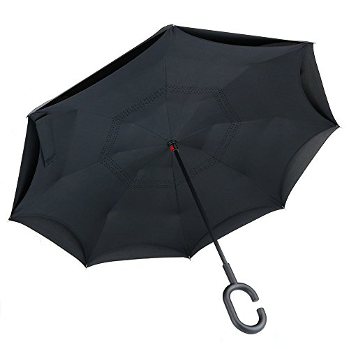 PFFY Inverted Umbrella Double Layer Reverse Folding Umbrella Windproof for Car Golf Umbrella Light Blue