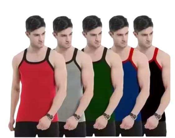 chawar Men's Gym Vest, Multicolour Cotton Fabric, Pack of 5-picture-48