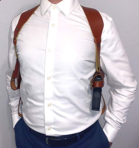 Aysesa Rig For Glock 19 Leather Shoulder Holster Fits Many Glock Pistols: Glock 17/19 / 23/26 / 32/43 / Right Handed/Mag Pouches And Tie Down Straps Included Full Set #TOP3