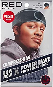 RED Premium Bow Wow X Power Wave Durag, 360 Wave Compression Cap for Men & Women, Adjustable Hook-and-Loop Strap, Stylish & Durable, Ideal for Locs, Braids, Finger Waves (Velvet - Charcoal Gray)