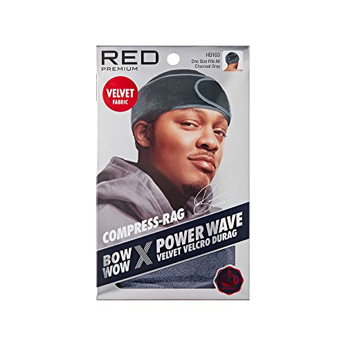 RED Premium Bow Wow X Power Wave Durag, 360 Wave Compression Cap for Men & Women, Adjustable Hook-and-Loop Strap, Stylish & Durable, Ideal for Locs, Braids, Finger Waves (Velvet - Charcoal Gray)