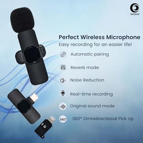 Image of OUTLAND K8 Mic Wireless with Furry, Microphone 2-in-1 Lavalier Mike with Receiver for iPhone /Android Type-C Plug & Play Clip-On Mini Microphone for Recording, YouTube Vlogging, Zoom Meating, Reels