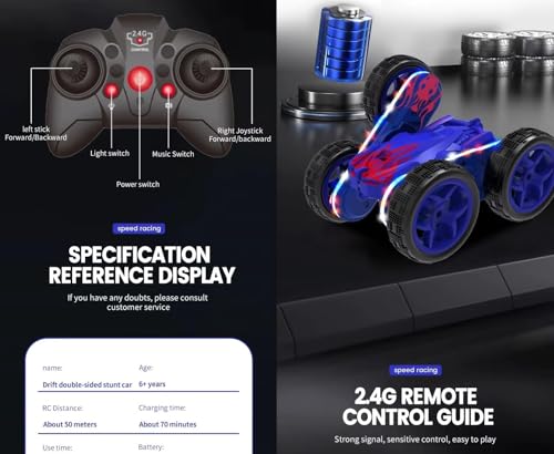Image of Amitasha 4X4 Remote Control Drift Car 4WD All-Terrain 360 Rock Crawler High Speed Tumbling RC Dual Sided Stunt Car 4 Wheel Drive Rechargeable for Kids Boy