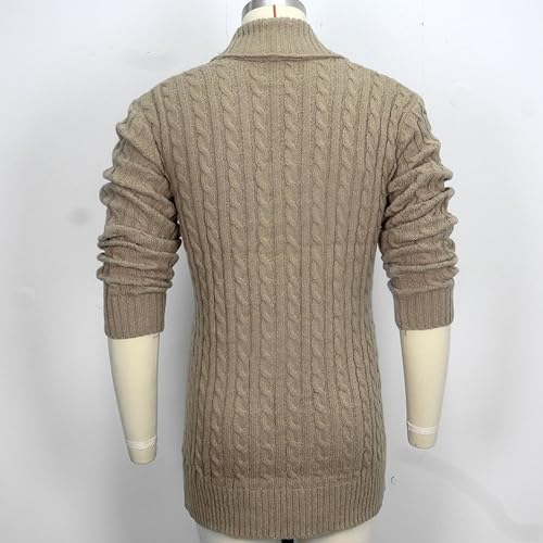 Men's Mid-Long Twist Knited Sweater Casual Button Down Open Front Cardigan Shawl Collar Chunky Overcoat3