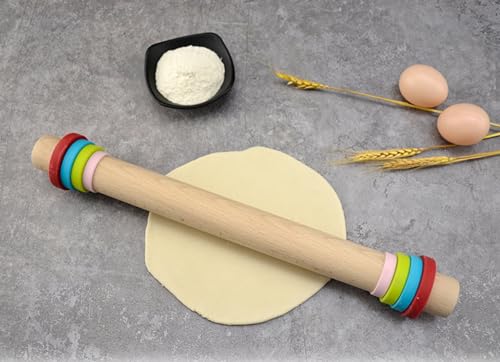 Hufopik Rolling Pin Guide Ring Spacer Bands (8 Piece Set) Multicolored Flexible Silicone Slip On Baking Accessories Fit 1.36 in to 1.41 in Wide Dough Rollers - Thumbnail 6