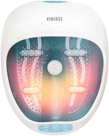 HoMedics Deluxe Foot Spa Bain a remous Massage des pieds, maintien de la chaleur, Active la circulation sanguine, 4 bandes de bulles, 2 Pierres de pierre ponce pedicure, jusqu’à la pointure 46