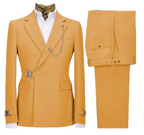 Mi Bo Tong Mens 2 PC Single Breasted Suit Slim Fit Wedding Suits for Men Notch Lapel Jacket Pants Prom Suit with Metal Buckle3